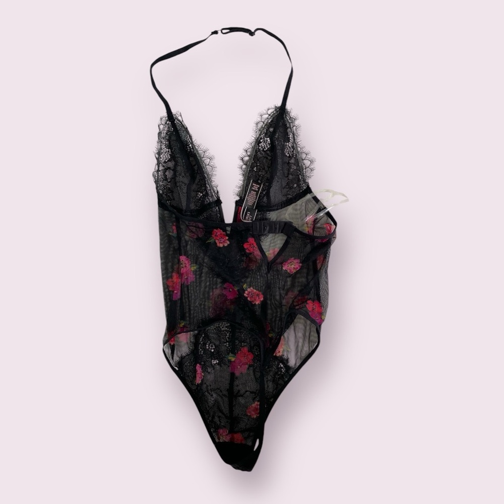 VICTORIAS SECRET black teddy with embroidered flowers - Picture 2 of 8